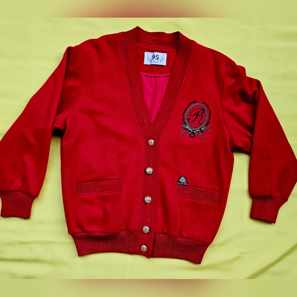 Wool Red Cardigan Women 95 Double Nine Five Lady 1980-90s - Picture 7 of 16